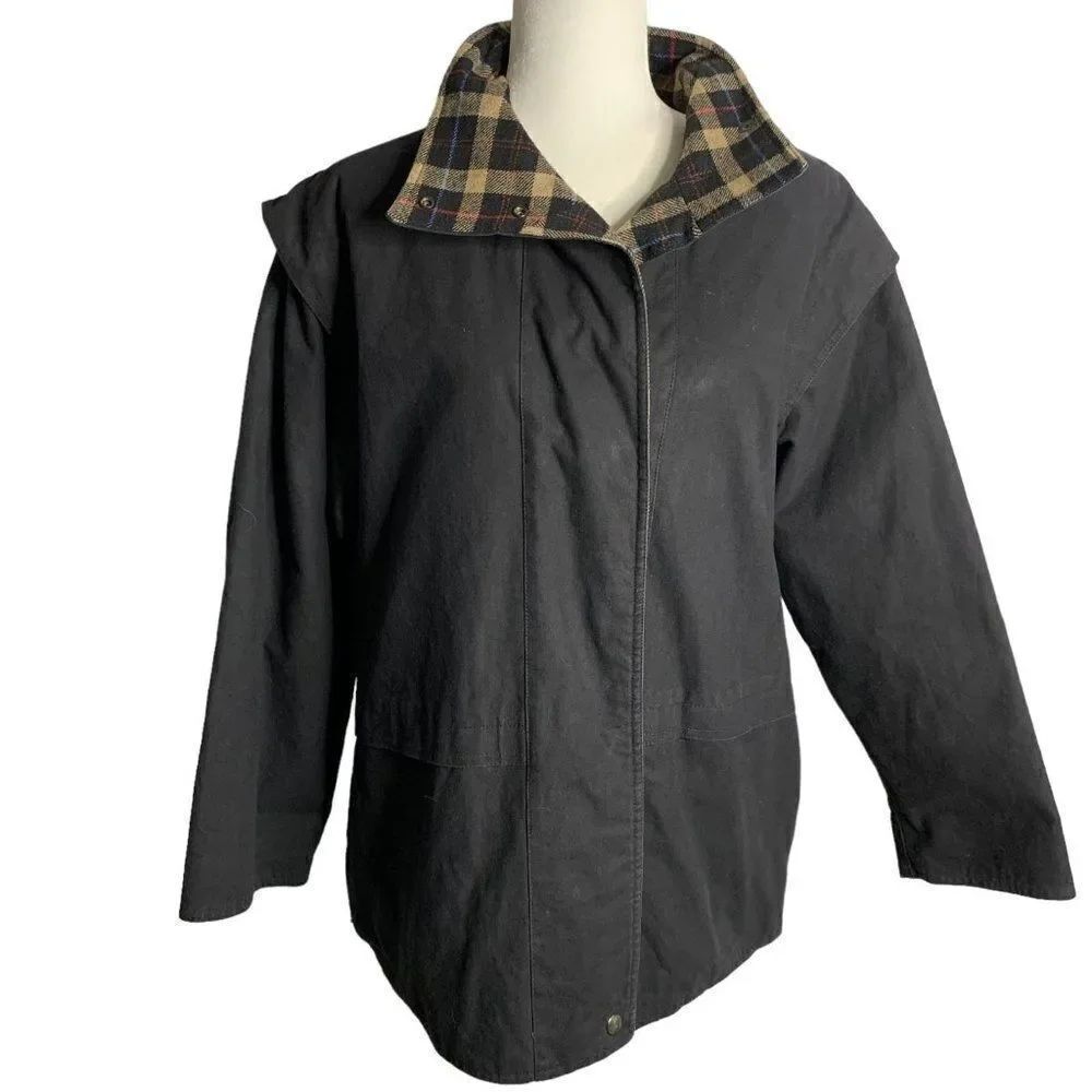 Vintage 80s Carol Cohen Drizzle Coat M Black Wool Lined Snaps Pockets Union Made
